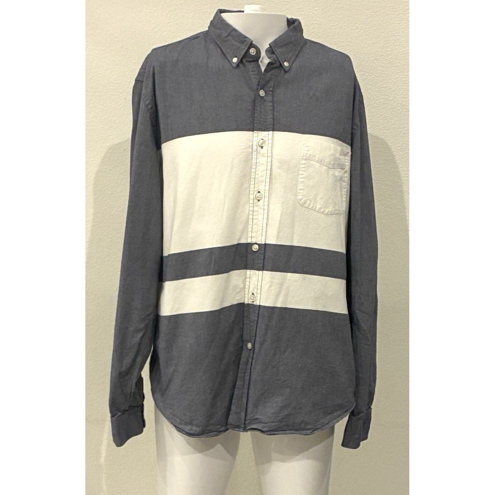 J. Crew Oxford Shirt Mens XL Slim Fit Chambray Color Block 100% Cotton‎ Preppy
